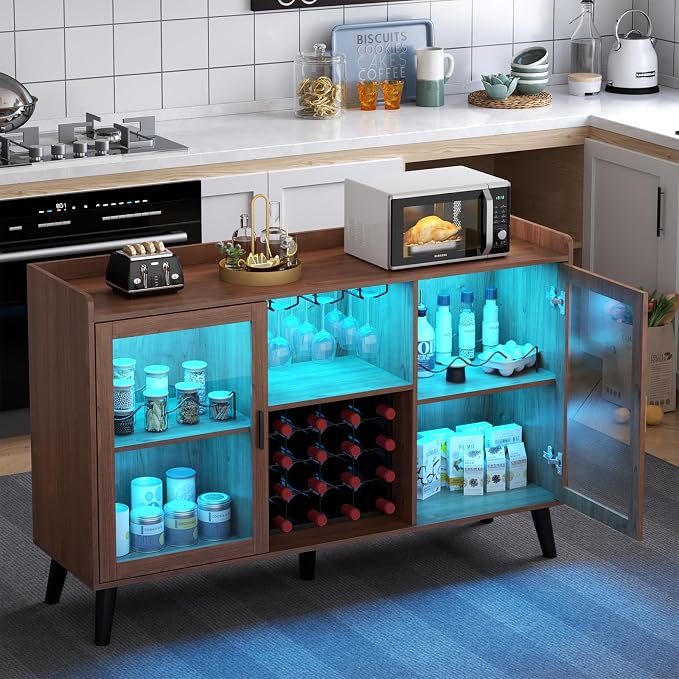 Loomie Wine Bar Cabinet with LED Light, Home Coffee Cabinet with Wine Rack and - Image 7