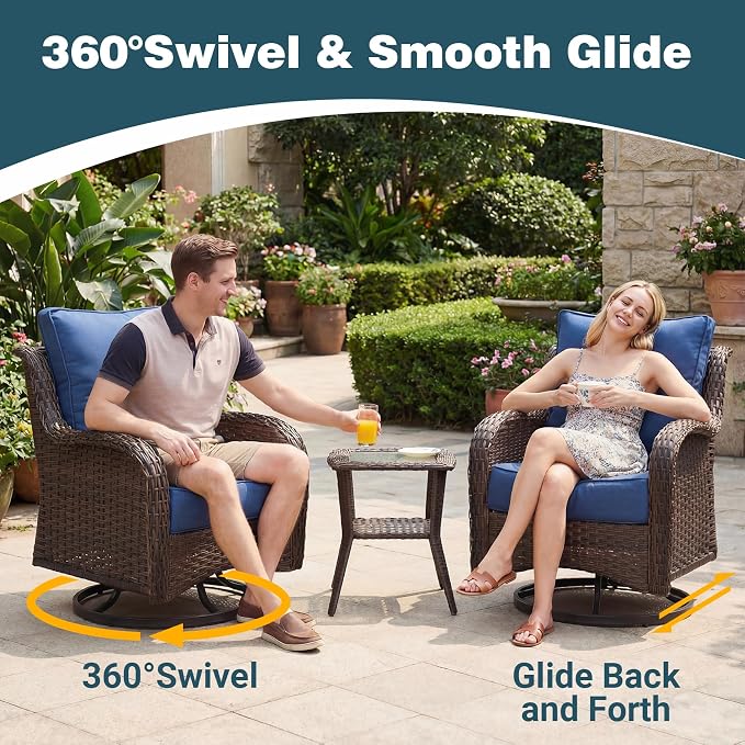 Patio Furniture Set, High Back Rattan Sofa & Swivel Rocker Chairs, Weather - Image 3