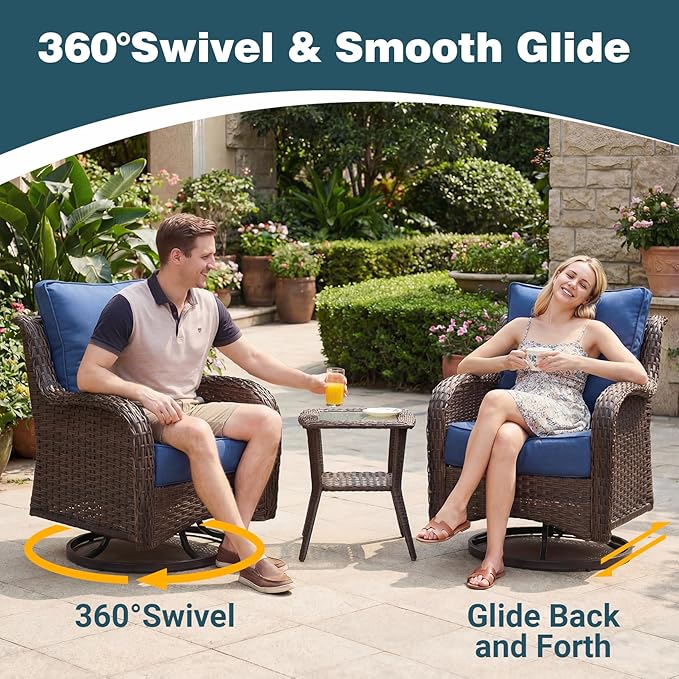 Patio Furniture Set, High Back Swivel Rocker Chairs, Weather Resistant Olefin - Image 3