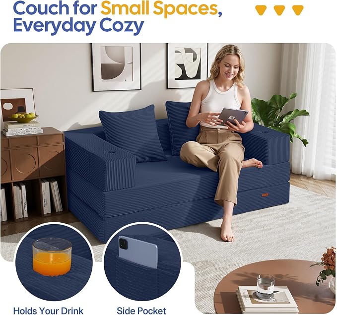 COMAX Futon Sofa Bed, 4‑in‑1 Convertible Sofa Bed, Folding Boneless Couches - Image 3
