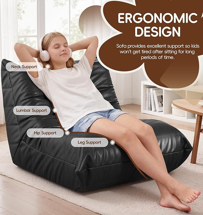 Hobestluk Small Bean Bag Chair Lazy Floor Sofa, Memory Foam Fireside Sofa - Image 4