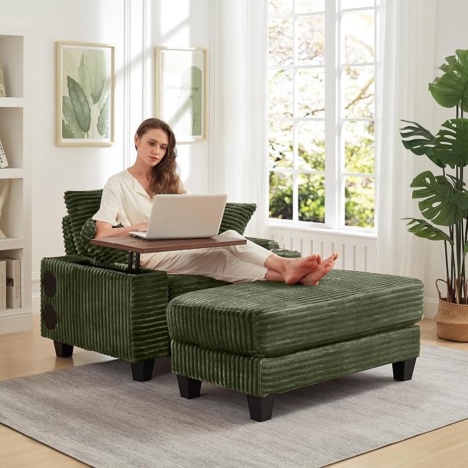 KEIKI Corduroy Storage Armrest Sofa, Single Versatile Seat - Image 4