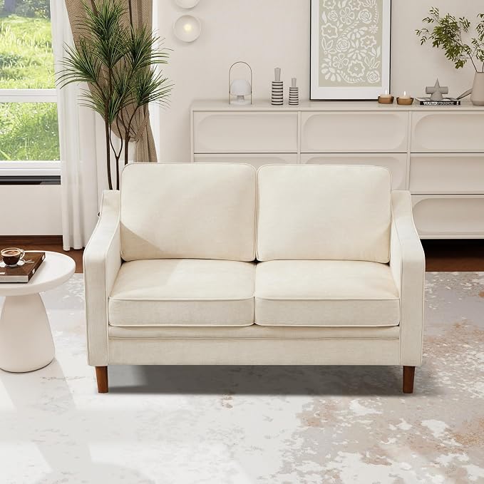 Kingfun 56" Chenille Sofa, Loveseat Couch, Mid Century Modern Love Seat Couches - Image 3