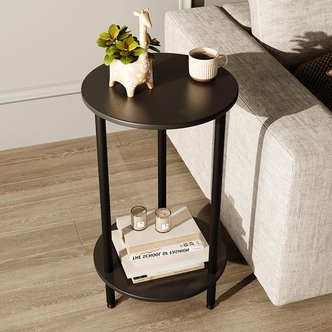Small Round Side Table, 2-Tier Modern Accent/Bedside Table by BITYODD-HOME