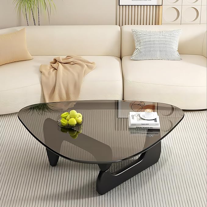 EASYSOUL Modern Glass Coffee Table, 32.68" D x 22.44" W x 15.75" H, Abstract by EASYSOUL