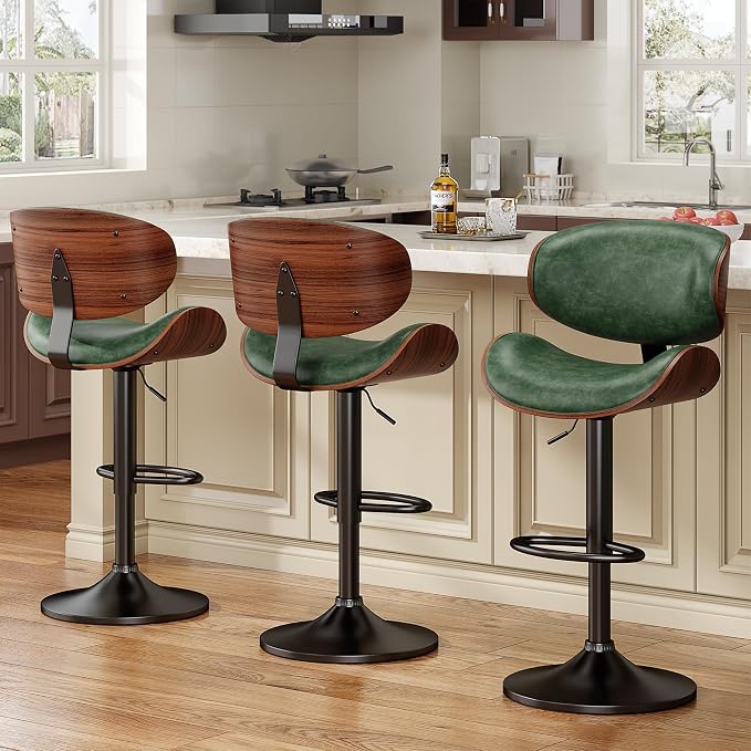 YaFiti Bar Stools Set of 3, Bentwood Adjustable Height Swivel Bar Stools by YaFiti