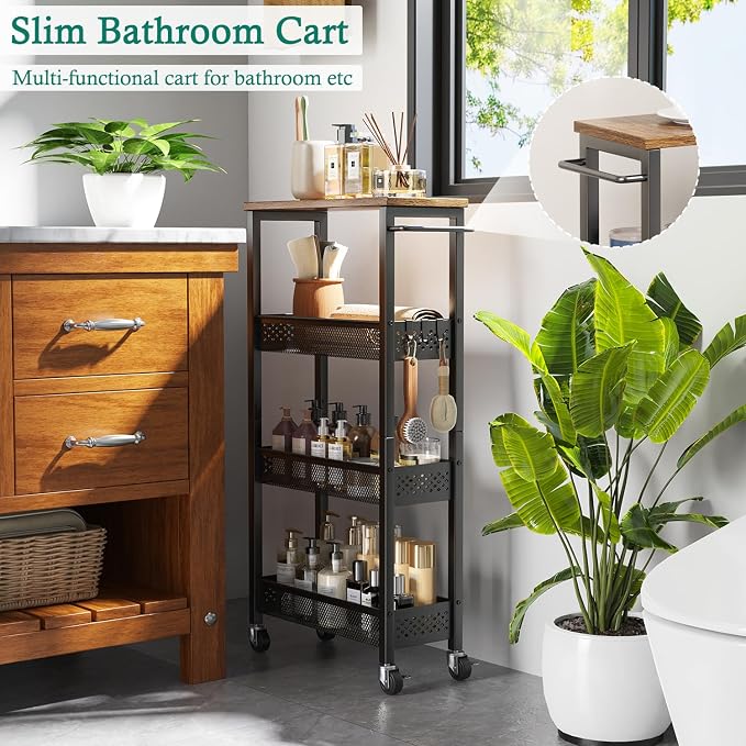 XYZLVSI Slim Storage Cart 4 Tier Narrow Kitchen Rolling Cart on Wheels - Image 3