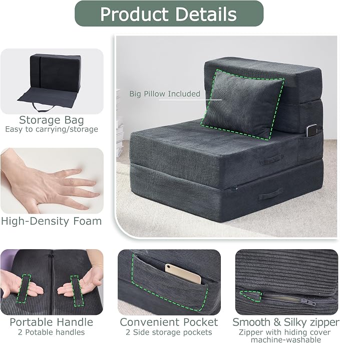 Folding Sofa Bed, 4 in 1 Convertible Sleeper Chair - Image 8