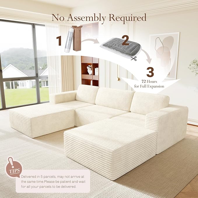 Vesgantti 119" Oversized U-Shaped Modular Sectional Sofa, Corduroy Cloud Couch - Image 4