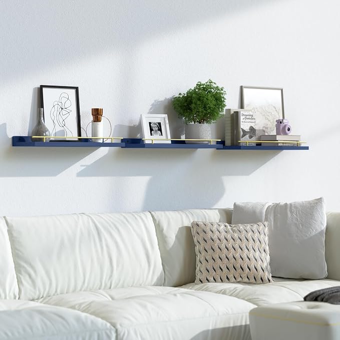 WOPITUES Floating Shelves with Gold Metal Guardrail, Shelves - Image 6