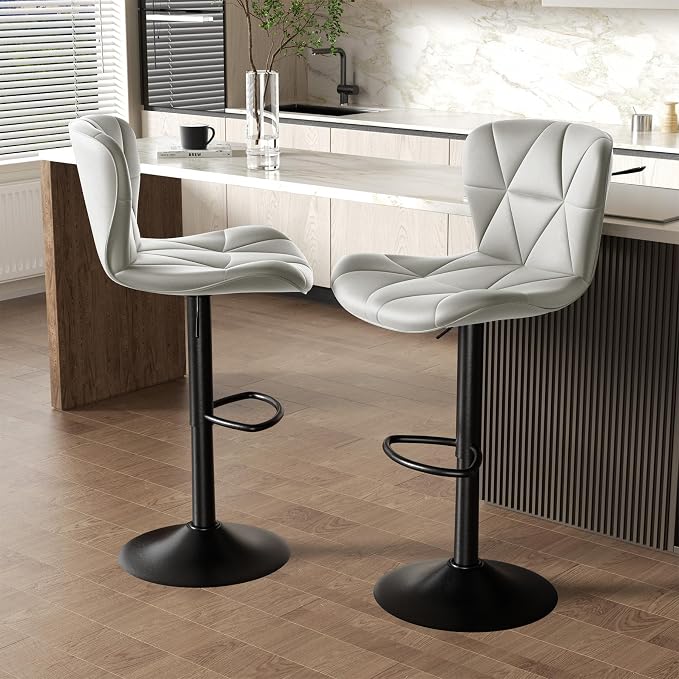Nalupatio Modern Bar Stools Set of 3, Adjustable Faux Leather Upholstered - Image 6