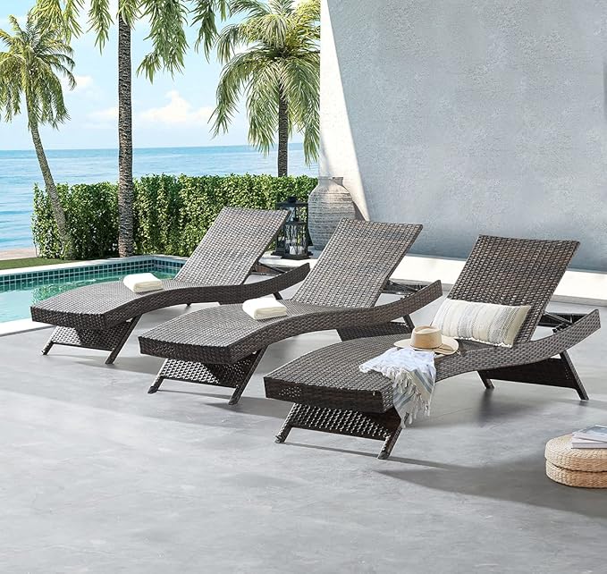79'' Long Reclining Chaise Lounge Set, Outdoor Wicker Reclining Lounge Chair by Asifom