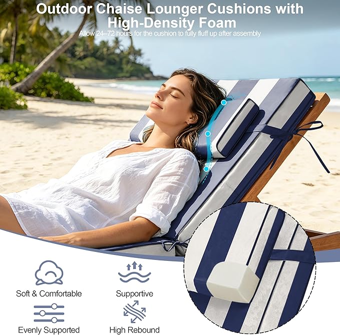 Chaise Lounge Cushions Outdoor 72x21x6 Inch, Fade Resistant 6'' Thicken Outdoor - Image 4
