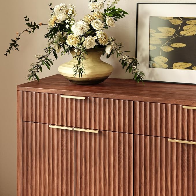 Evermagin 67" Fluted Walnut Sideboard Buffet Cabinet - Image 7
