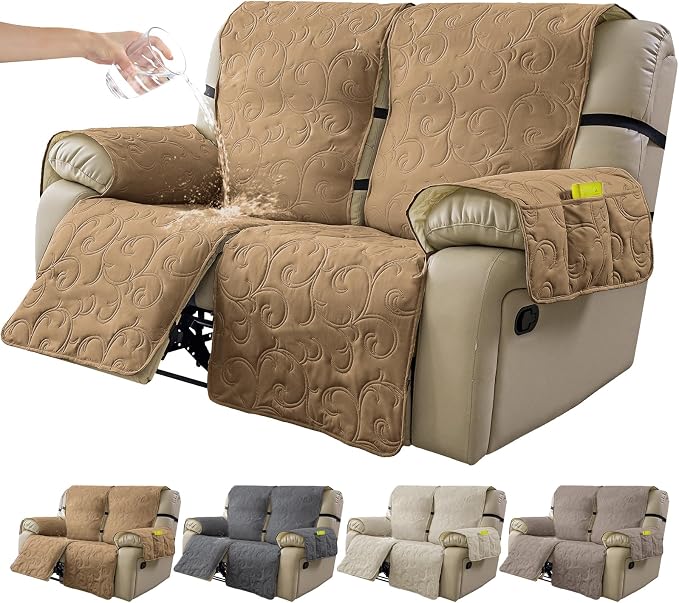 100% Waterproof Loveseat Recliner Cover, 4-Piece Split Reclining Couch Covers by YUEANG
