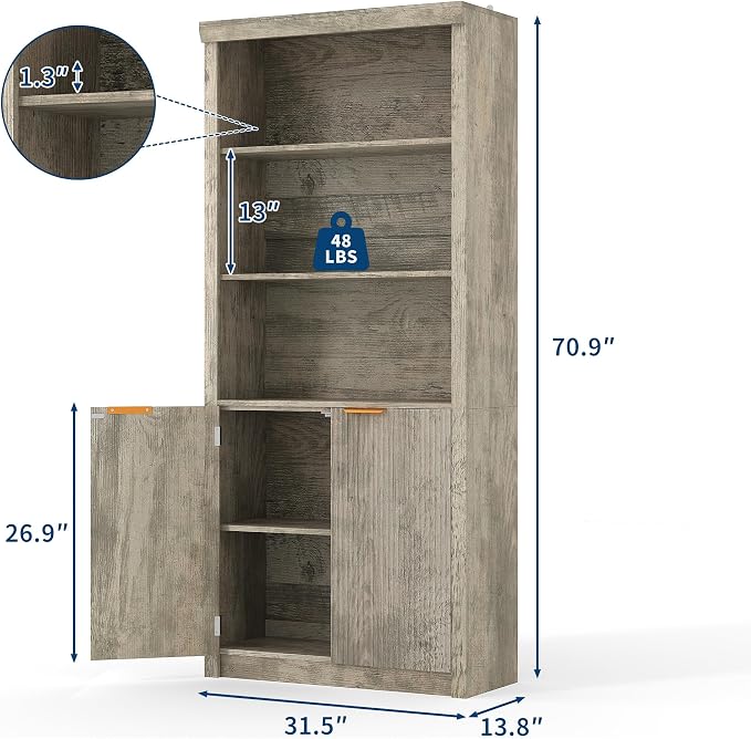 GarveeHome Tall Book Shelf and Bookcase, 31.5" Wide Wooden Bookcase - Image 2