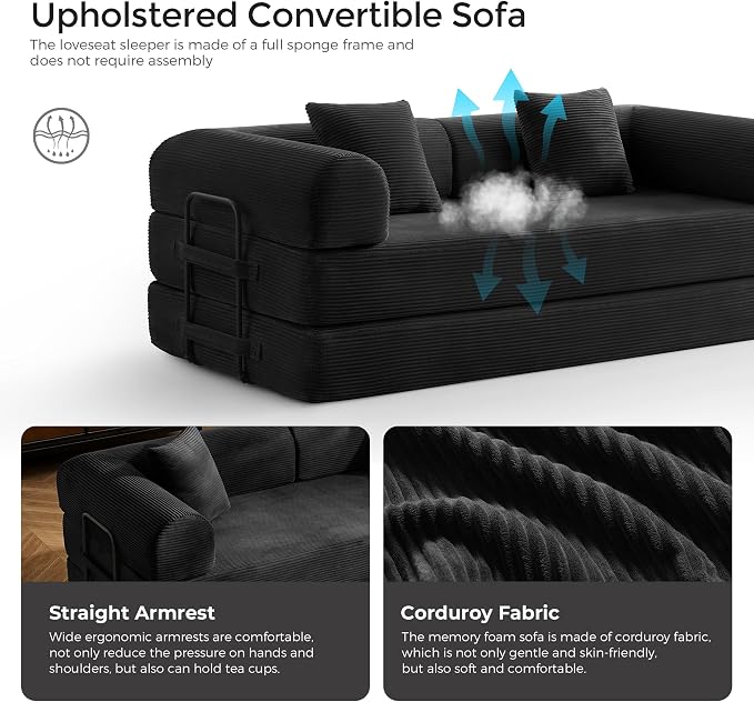 79" Convertible Sofa Bed with Fixed-Shape Frame & Removable Armrests, Modular - Image 5