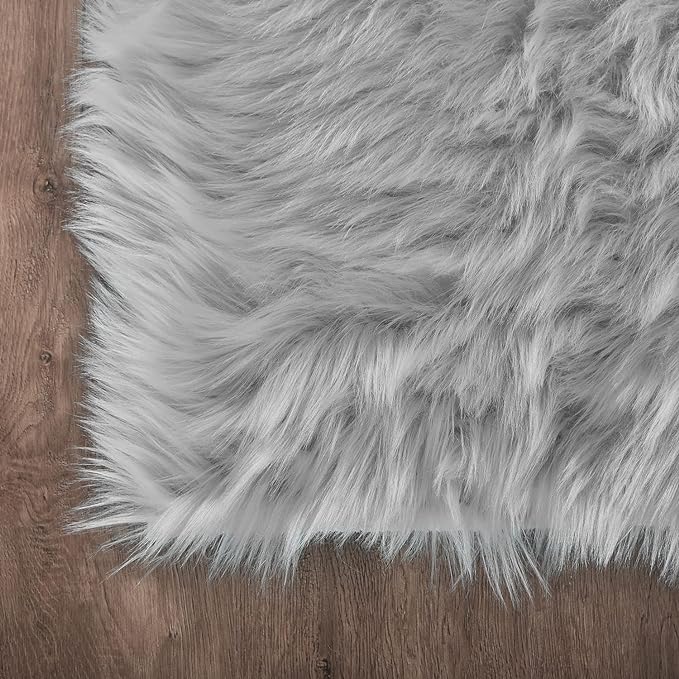 Latepis 8 x 10 Area Rugs for Living Room Grey Faux Fur Rug for Bedroom Fuzzy - Image 6