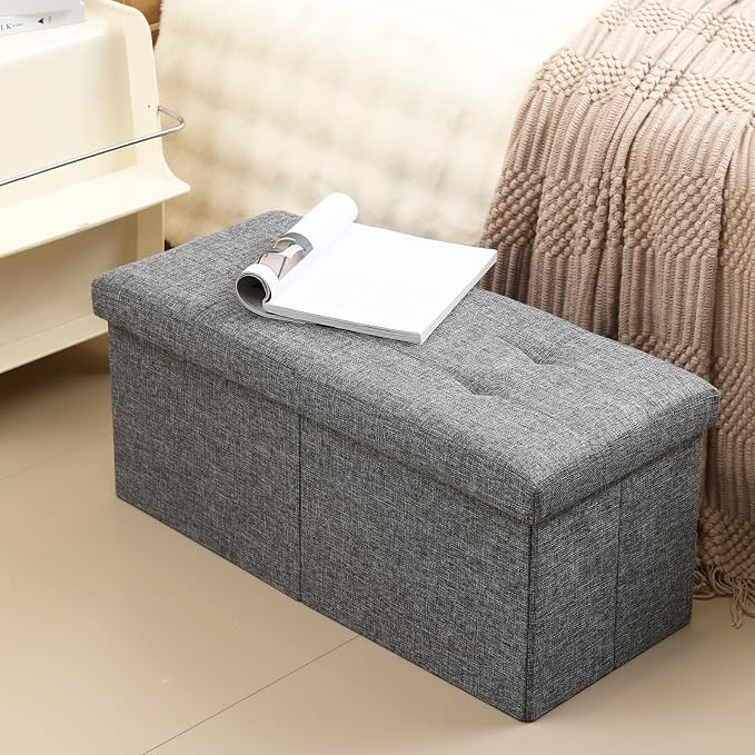 Storage Ottoman Bench Foldable Seat Footrest Shoe Bench End of Bed Storage - Image 2