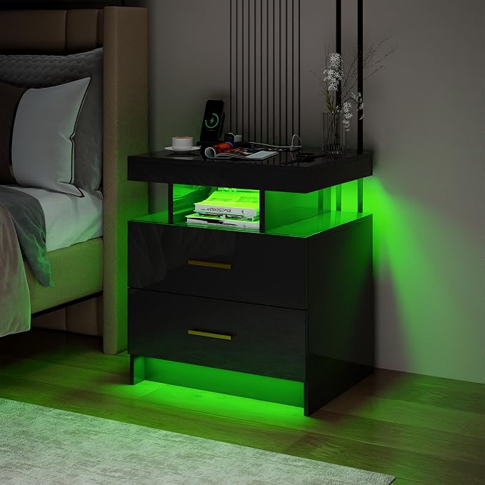Smart Night Stand with Charging Station, Modern Black Nightstand with 24 Color - Image 9