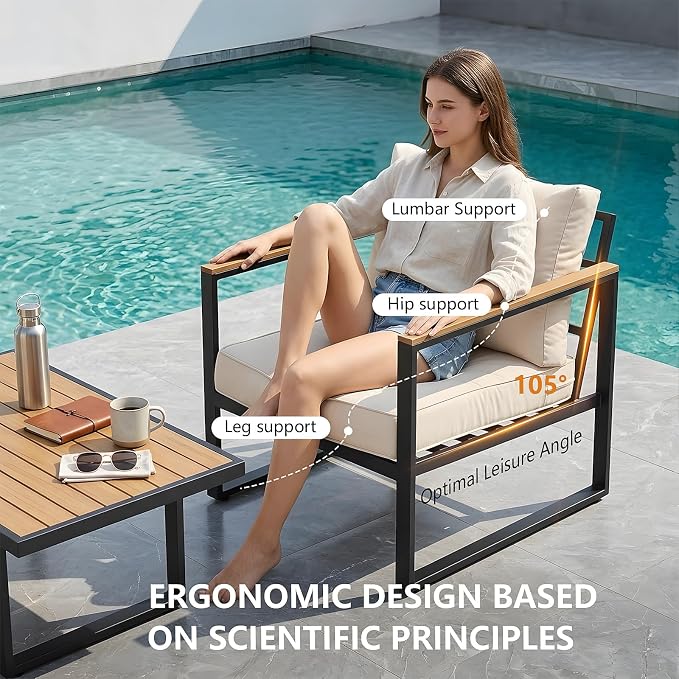 Modern Patio Furniture Set, 4 Pieces Outdoor Conversation Set - Image 4