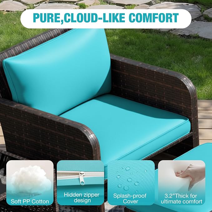 LEVELEVE Patio Conversation Set 5 Piece, Balcony Furniture Outdoor PE Rattan - Image 4