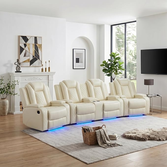 Power Recliner Sofa Set with LED Lights, Includes 2 Manual Recliner 1 Seat and by Unknown