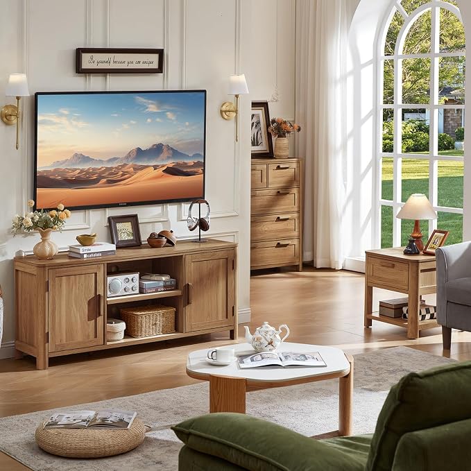 Joaxswe Farmhouse 55" Tv Stand, Dark Wood Entertainment Center - Image 8