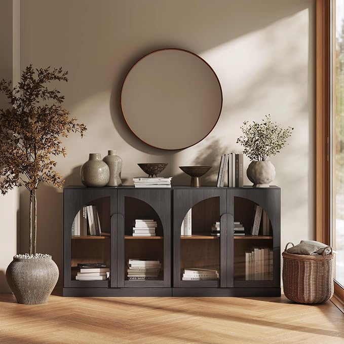 BELLEZE 2 Tier Bookshelf with Arched Glass Door - Image 6