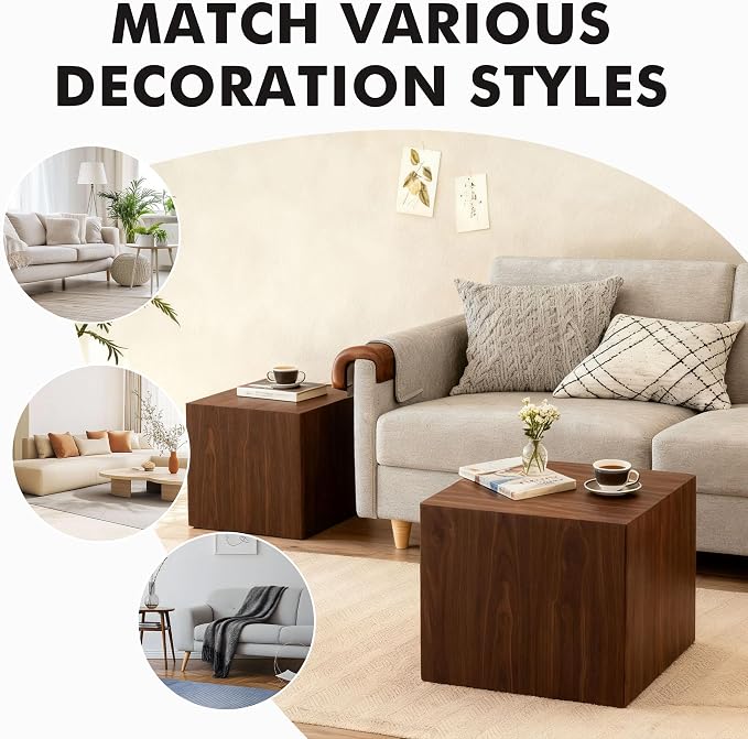 Square Nesting Tables for Living Room, Wood Nesting Coffee Table Walnut Veneer - Image 7