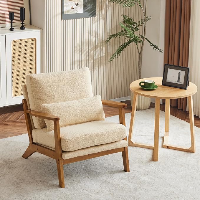 VINGLI Solid Wood Wide Armrests Accent Chair Set of 2, Upholstered Mid Century - Image 9