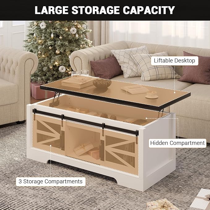 47.2" Lift Top Coffee Table, Hidden Storage Compartment, Lifting Tabletop - Image 4