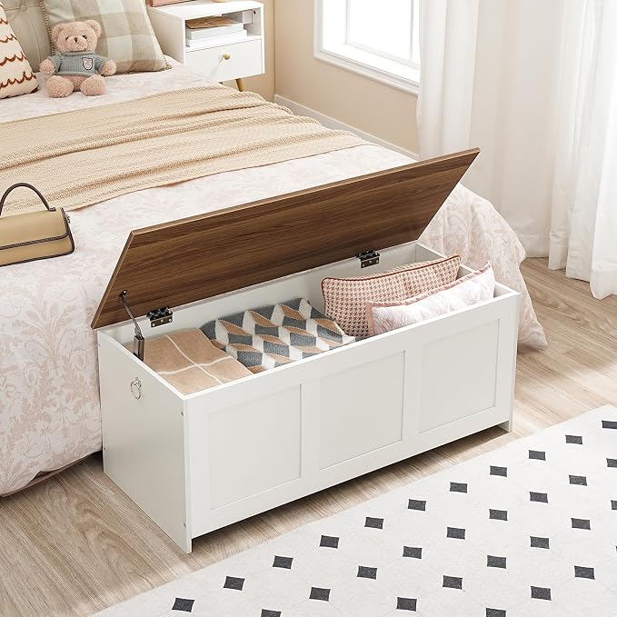 HOOBRO Storage Bench, 39.3" Retro Wooden Storage Chest, Wooden Storage Trunk - Image 2