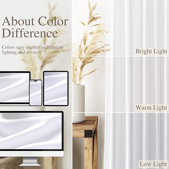Nanspring Snow White Linen Curtains 96 Inches Long - Image 3