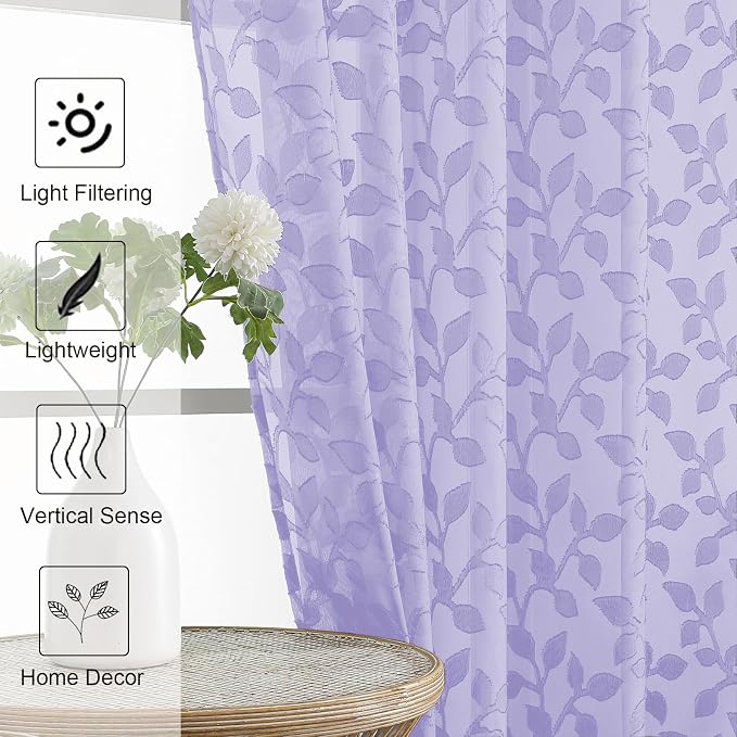 Chyhomenyc Extra Long Light Purple Sheer Curtains 120 Inch Length 2 Panels Set - Image 6