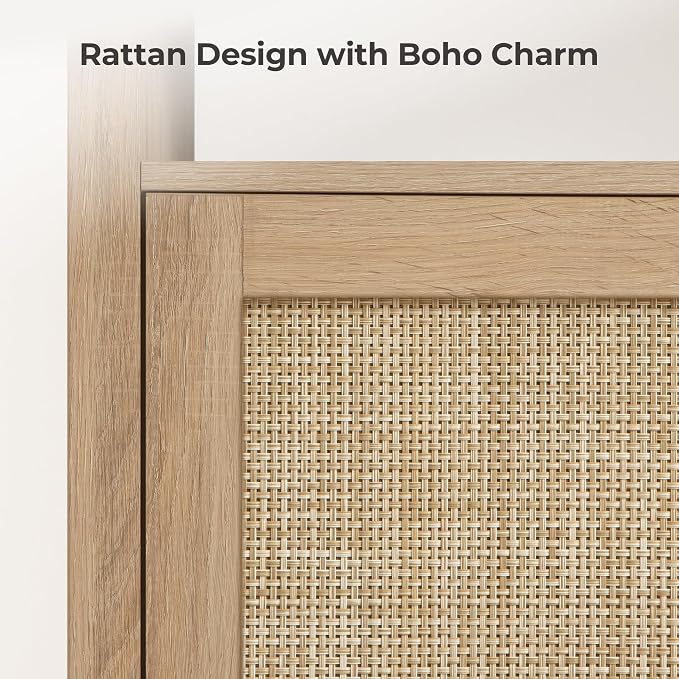 SICOTAS Rattan Coffee Bar Cabinet, Farmhouse Liquor Cabinet - Image 4