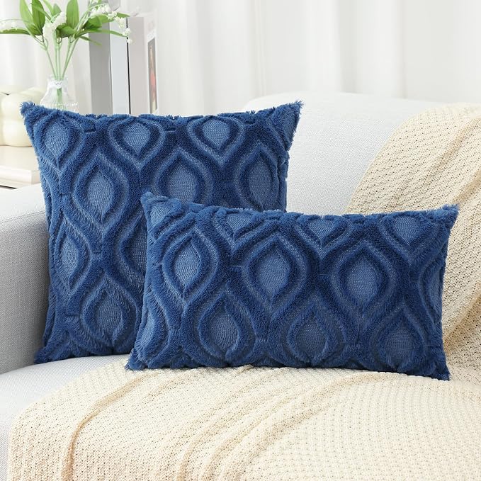decorUhome Throw Pillow Covers 26x26 Inch Set of 2, Soft Plush Faux Wool Dark - Image 6