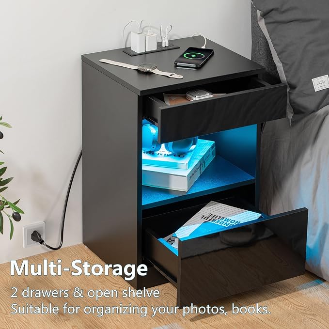HOMMPA Set of 2 Open Shelf LED Nightstands - Image 4