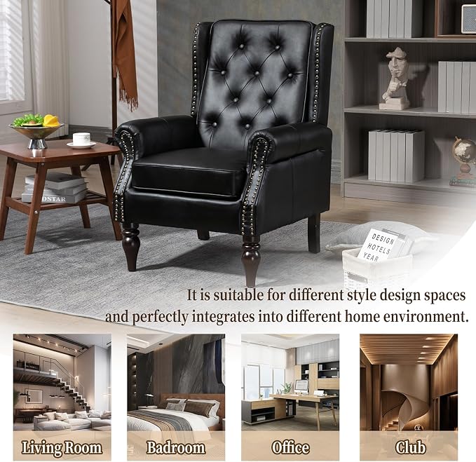 Mid-Century Wingback Chairs Set of 2, Faux Leather Accent Chairs Armchair - Image 7