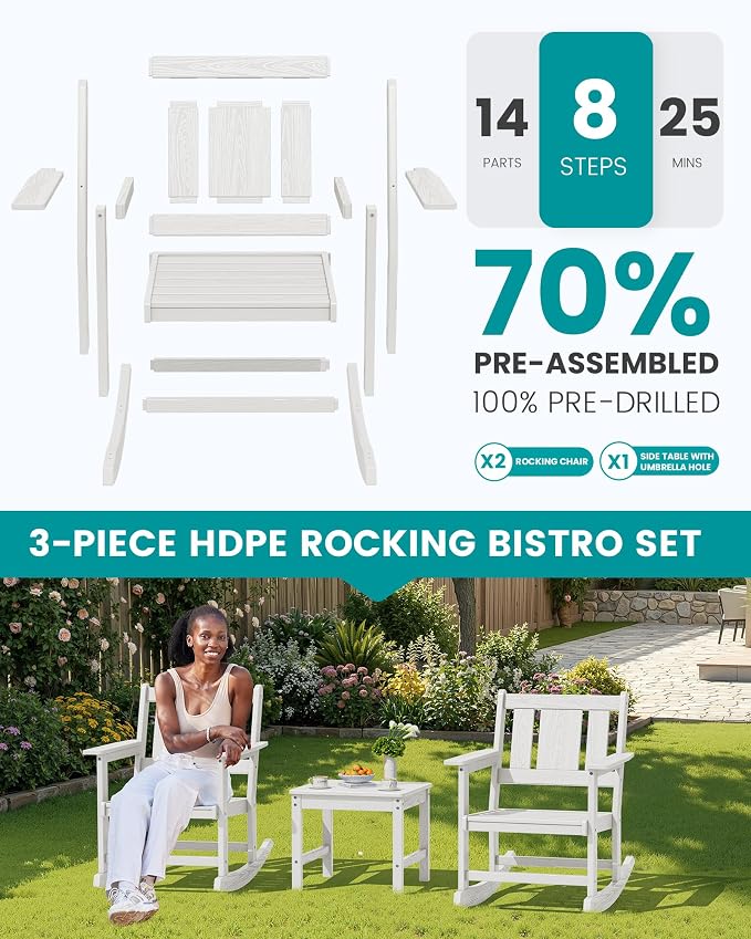 SERWALL Outdoor Rocking Chairs Set of 2 - Image 6