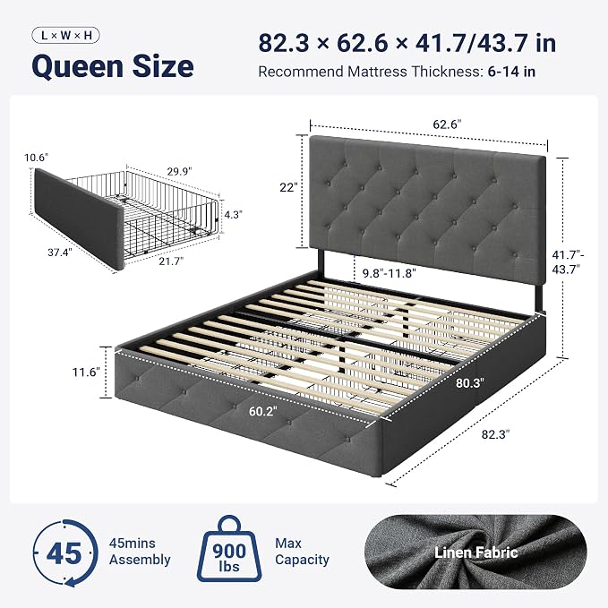 Allewie Upholstered Queen Size Platform Bed Frame - Image 2