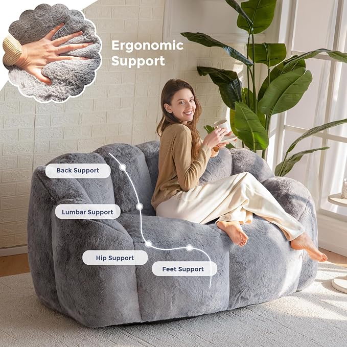 MAXYOYO Bean Bag Chair for Adults, Loveseat Floral Shaped Bean Bag Sofa - Image 5