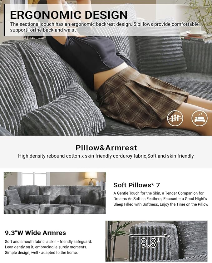 110" Cloud Sectional Couch, Modular Sectional Sofa - Image 5