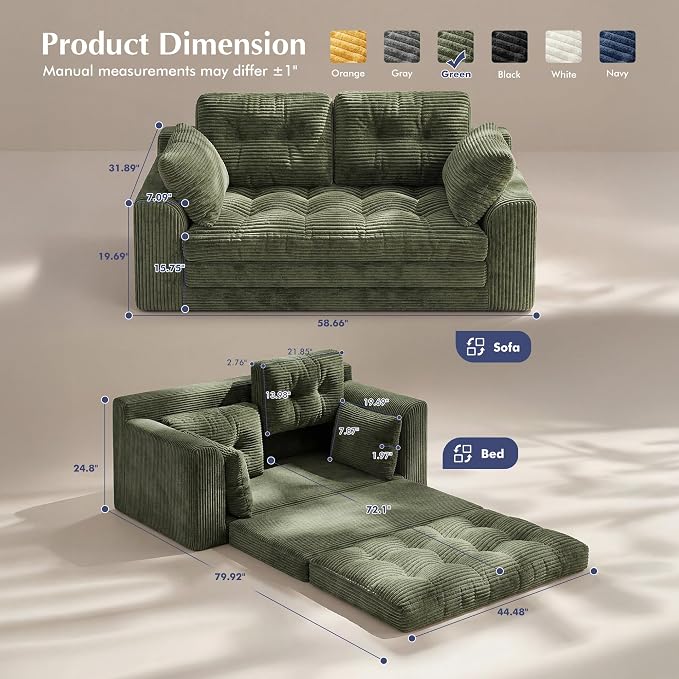 Homkdom Convertible Loveseat Sleeper, Space-Saving Folding Sofa Bed - Image 3