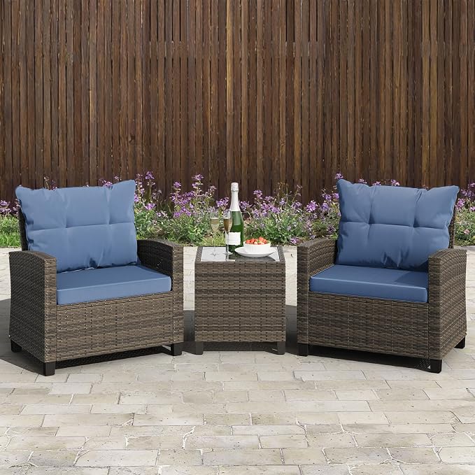 Shintenchi 3 Pieces Patio Furniture Set 3 Pieces PE Rattan Wicker Chairs - Image 2