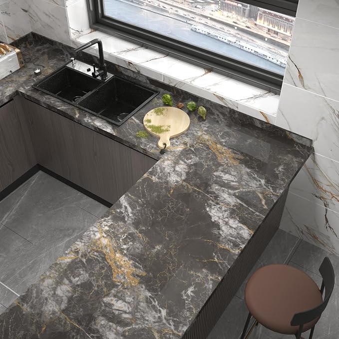 BAYYA 31.5"x80" Glossy Grey Marble Contact Paper - Image 2