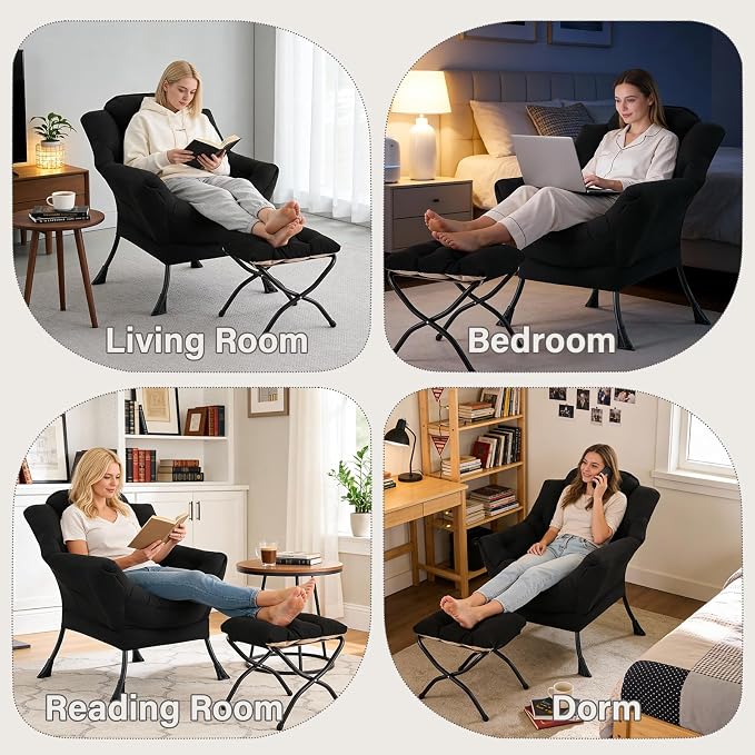 MBOOYOME Lazy Chair with Folding Ottoman, Modern Accent Lounge Armchair with - Image 8