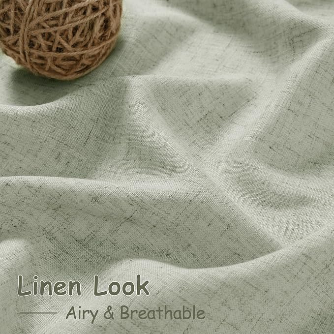 Sage Green Large Window Curtains Light Filtering Semi Sheer Privacy Linen - Image 5