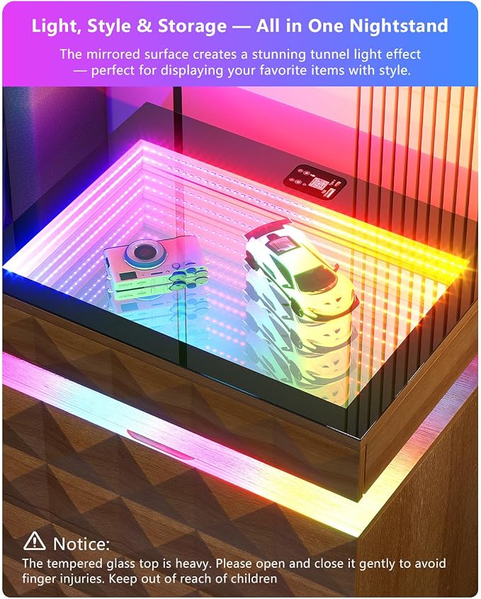 HWB Nightstand with RGB Lights, 3 Drawers Night Stand with Hidden Storage - Image 5