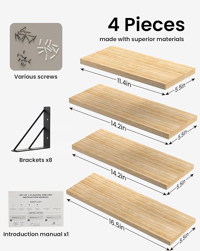 BAYKA Wall Shelves for Bedroom Decor, Floating Shelves for Living Room Kitchen - Image 7